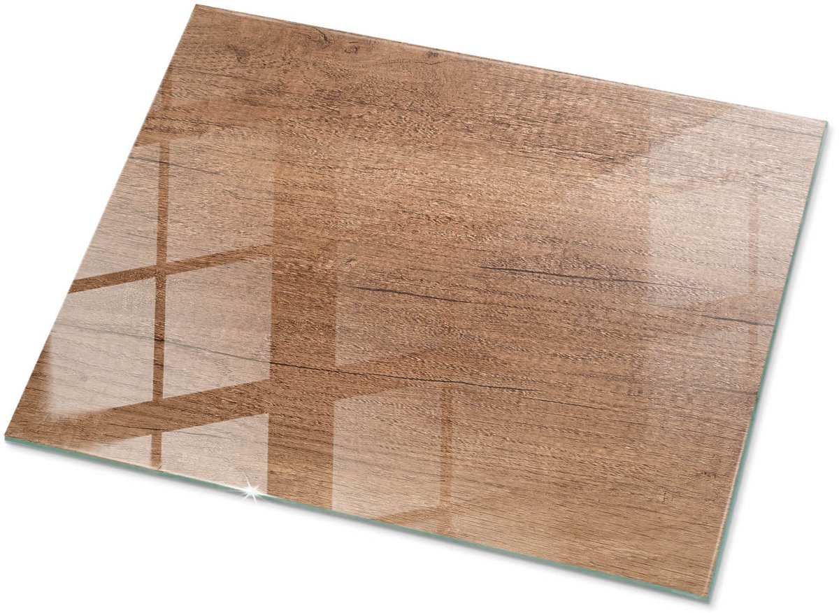 Tulup Tafelblad Glas - Natuurlijk Houtpatroon Glazen Plaat - 80 cm x 60 cm - Bruin Glasplaat Tafel - Rechthoekig Tafelblad Glas - Glazen Tafelblad Geschikt voor de Keukentafel - Gehard Glas