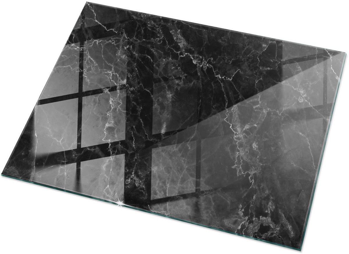 Tulup Tafelblad Glas - Marmerpatroon Met Aderen Glazen Tafelblad - 120 cm x 80 cm - Zwart Glazen Plaat - Rechthoekig Tafelblad Glas - Glazen Tafelblad Geschikt voor de Keukentafel - Veiligheidsglas