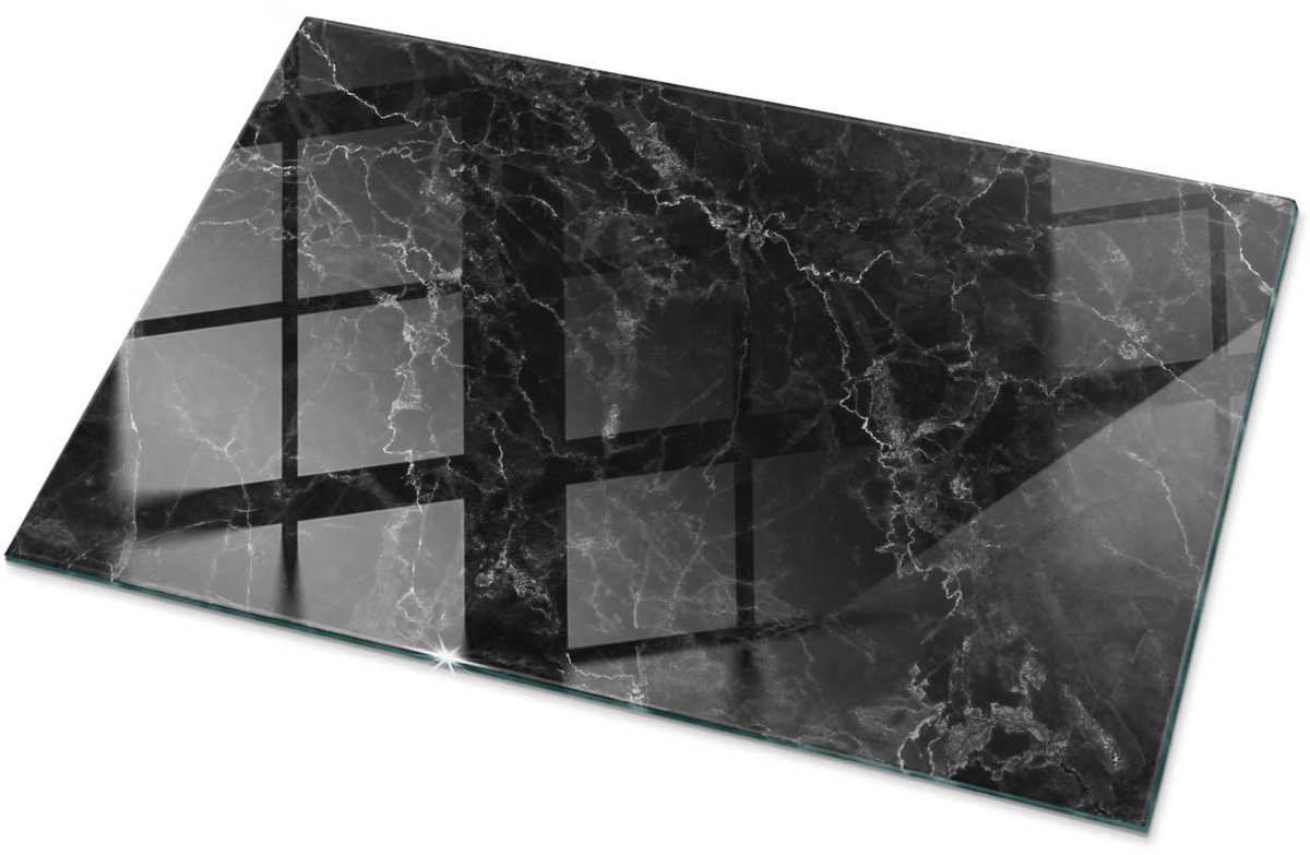 TULUP Tafelblad Glas - Marmerpatroon Met Aderen Glazen Tafelblad - 100 cm x 70 cm - Zwart Glazen Plaat - Rechthoekig Tafelblad Glas - Glazen Tafelblad voor de Woonkamer - Veiligheidsglas Zwart en Wit Marmerpatroon Met Aderen