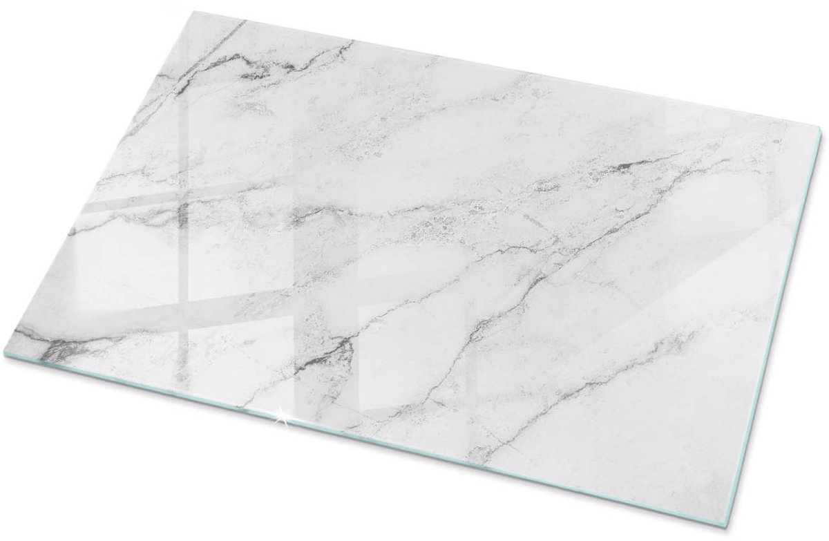 Tulup Tafelblad Glas - Marmeren Oppervlaktepatroon Veiligheidsglas - 100 cm x 70 cm - Wit Gehard Glas - Rechthoekig Tafelblad Glas - Glazen Tafelblad Geschikt voor de Keukentafel - Glazen Plaat