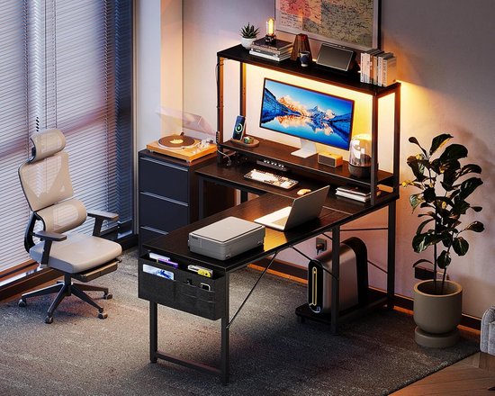 RFWR® Gaming Hoekbureau met Verlichting en Stopcontacten - Draaibaar Bureau voor Spelers van Merkloos — afbeelding 2