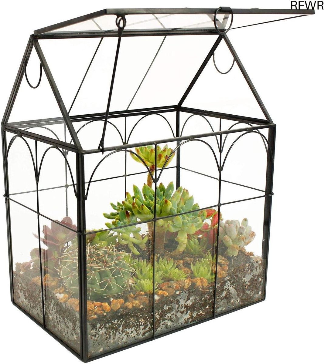 RFWR® Handgemaakt terrarium in huisvorm voor vetplanten en luchtplanten