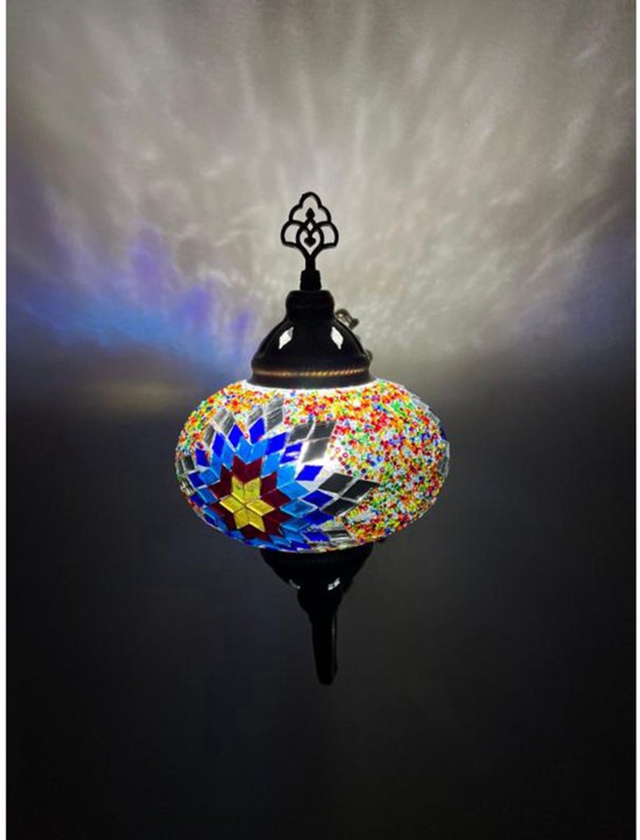 Turks mozaïek wandlamp - handgemaakt - sfeerverlichting - blauw en rood - 1 stuk met sterdesign
