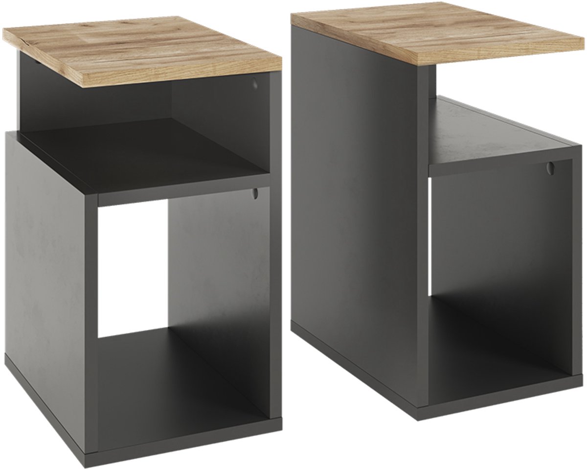 Vicco Elios Nachtkastje – Set van 2 Antraciet/gouden eik Antraciet/Goudkleurig Eiken