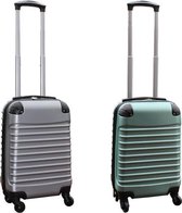 Travelerz kofferset 2 delig ABS handbagage koffers - met cijferslot - 27 liter - zilver - groen