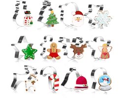 Alintor Kerstkoekjesvormpjes, 12 stuks koekjesvormpjes van roestvrij staal, koekjesvormpjes voor adventskalendervulling, set voor fondantkoekjes, bakken en taartdecoratie