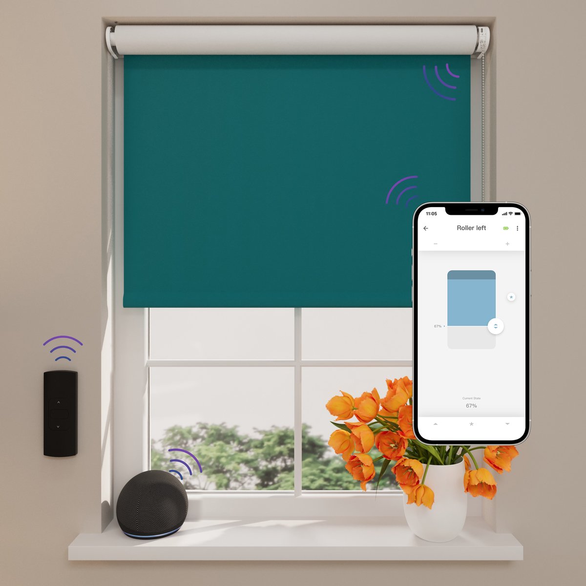 DTCH Elektrisch Rolgordijn Verduisterend - Easy - Petrol - 210 x 190 cm - Motionblinds CMD-02-P