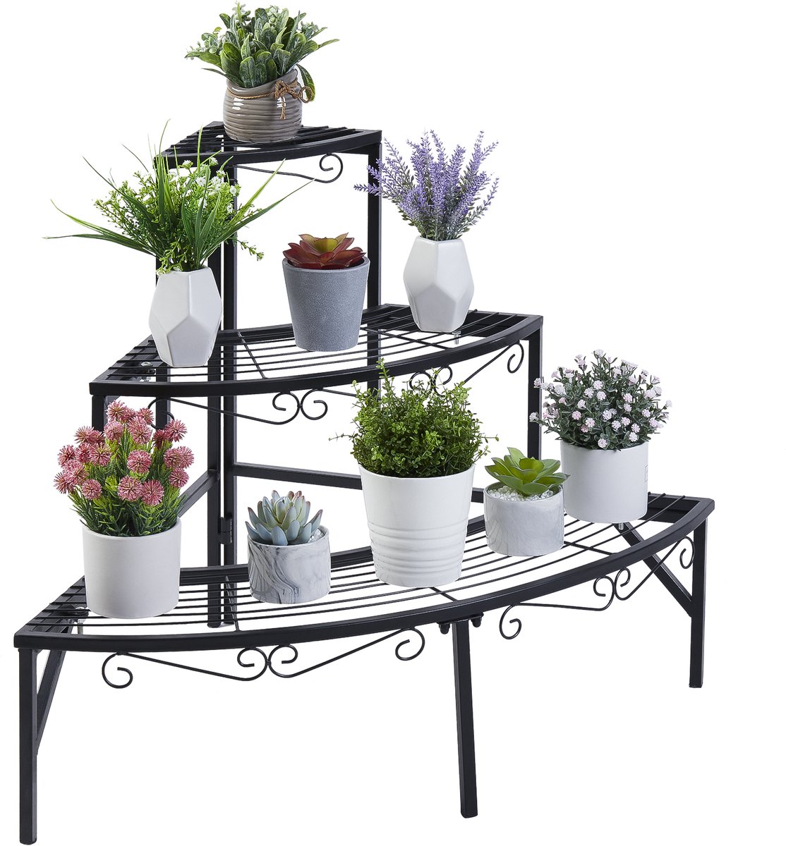 unho 3-laags hoekplantenstandaard voor binnen en buiten – Metalen bloemenrek met poedercoating – Roestbestendig – Draagvermogen tot 20 kg per laag – Eenvoudig te monteren – Voor tuin, balkon, terras