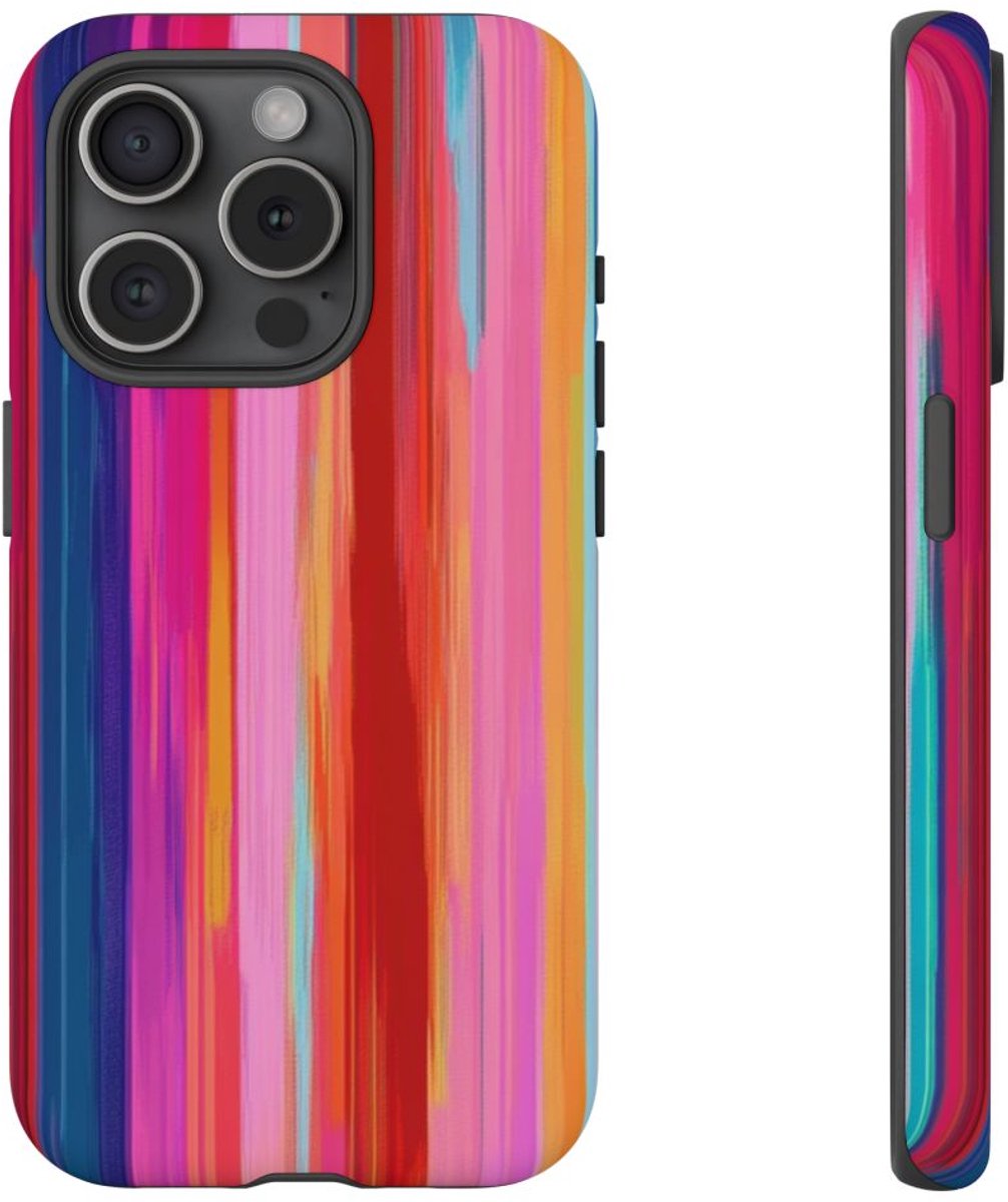 Levendige Verticale Strepen Abstracte Kunst – Telefoonhoesje Geschikt voor iPhone 15 Pro