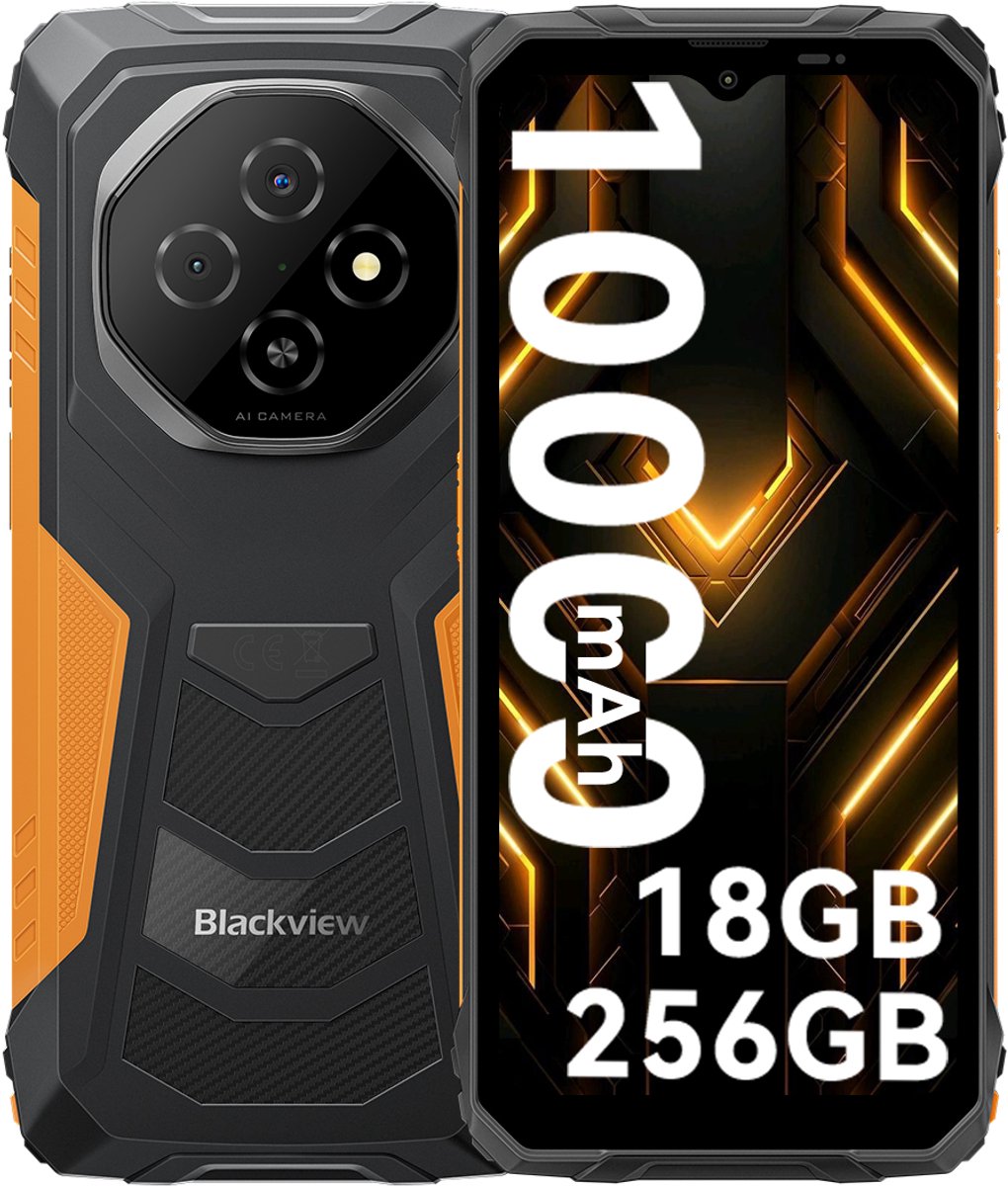 Blackview FORT 1 - Robuuste Smartphone - 18 GB RAM - 256 GB ROM - 6,56 inch - 10.000 mAh - Robuuste telefoon - Android 15 - GPS - Oranje