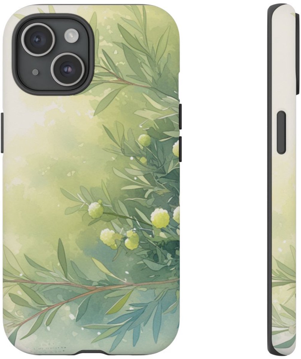 Groene Botanische Waterverf Illustratie – Telefoonhoesje Geschikt voor iPhone 15