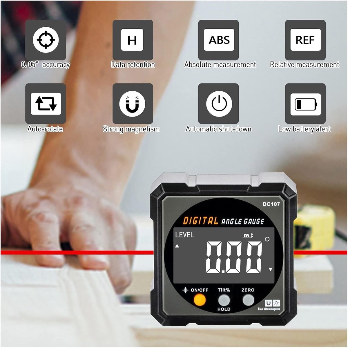 Magnetische Gradenboog Digitale Waterpasdoos Multifunctionele Inclinometer Hoekmeter voor Houtbewerking en Constructie (oranje wit Magnetische Gradenboog Digitale Waterpasdoos Multifunctionele Inclinometer Hoekmeter voor Houtbewerking en Constructie (oranje wit