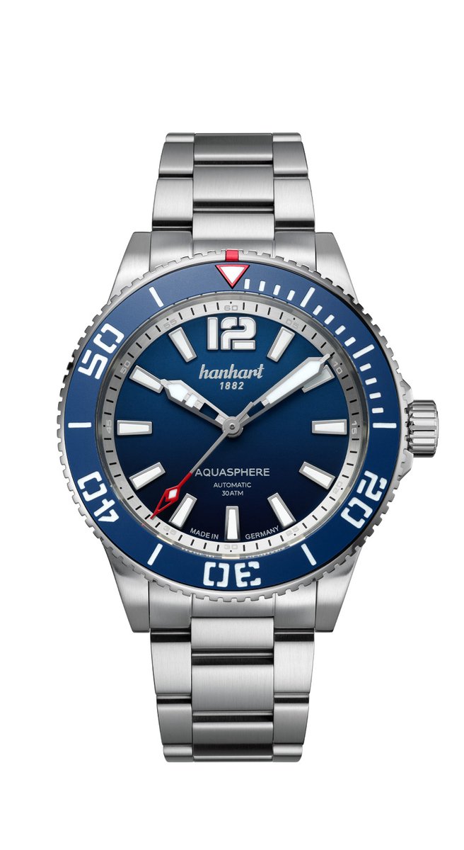 Hanhart Aquasphere Ocean Fade - Horloge - blauwe rand lunette - stalen band - 42 mm
