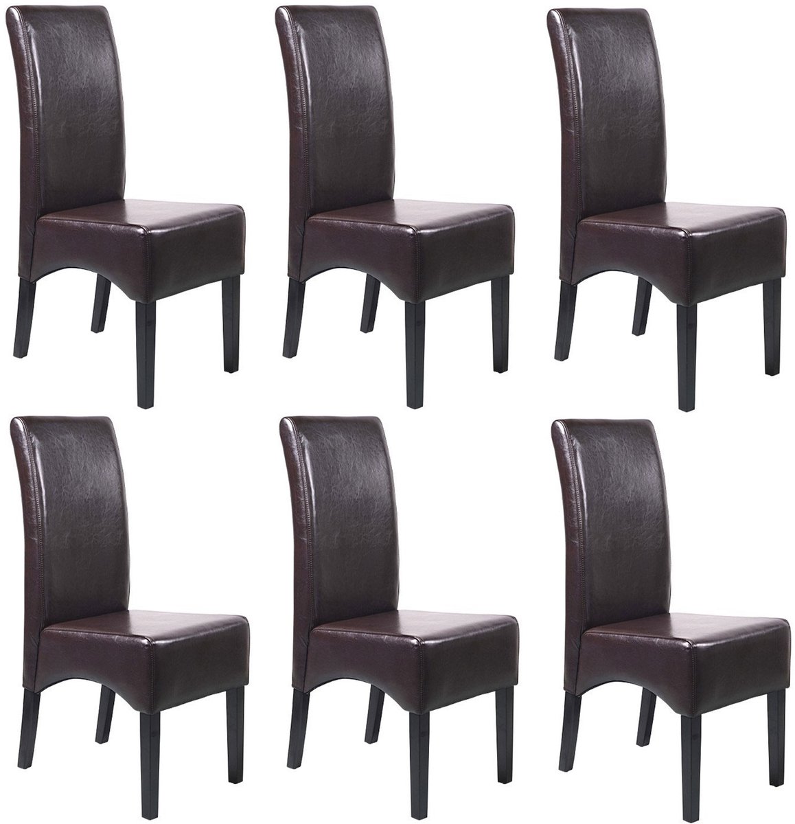 Set van 6 eetkamerstoelen/keukentoelen Latina, LEER ~ bruin, donkere poten