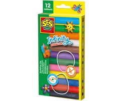 foto van SES Creative - Infinity Klei - 12 kleuren (180g) - Vegan en Glutenvrij - Herbruikbaar - Uitwasbaar - Vanaf 3 jaar