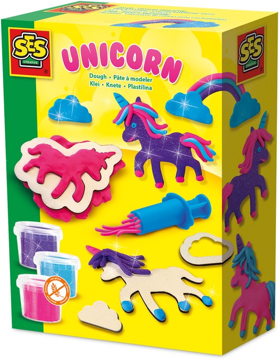 SES Creative - Unicorn Neon Glitter Klei - Unicorn Set - Vegan en Glutenvrij - Herbruikbaar - Uitwasbaar - Vanaf 3 jaar