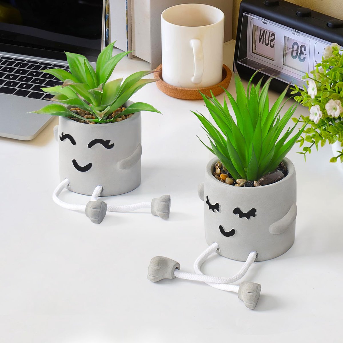 Ibenzoa Decoratieve Set van 2 Cement Kunstplanten met Hangende Poten voor Thuis en Kantoor Meerkleurig