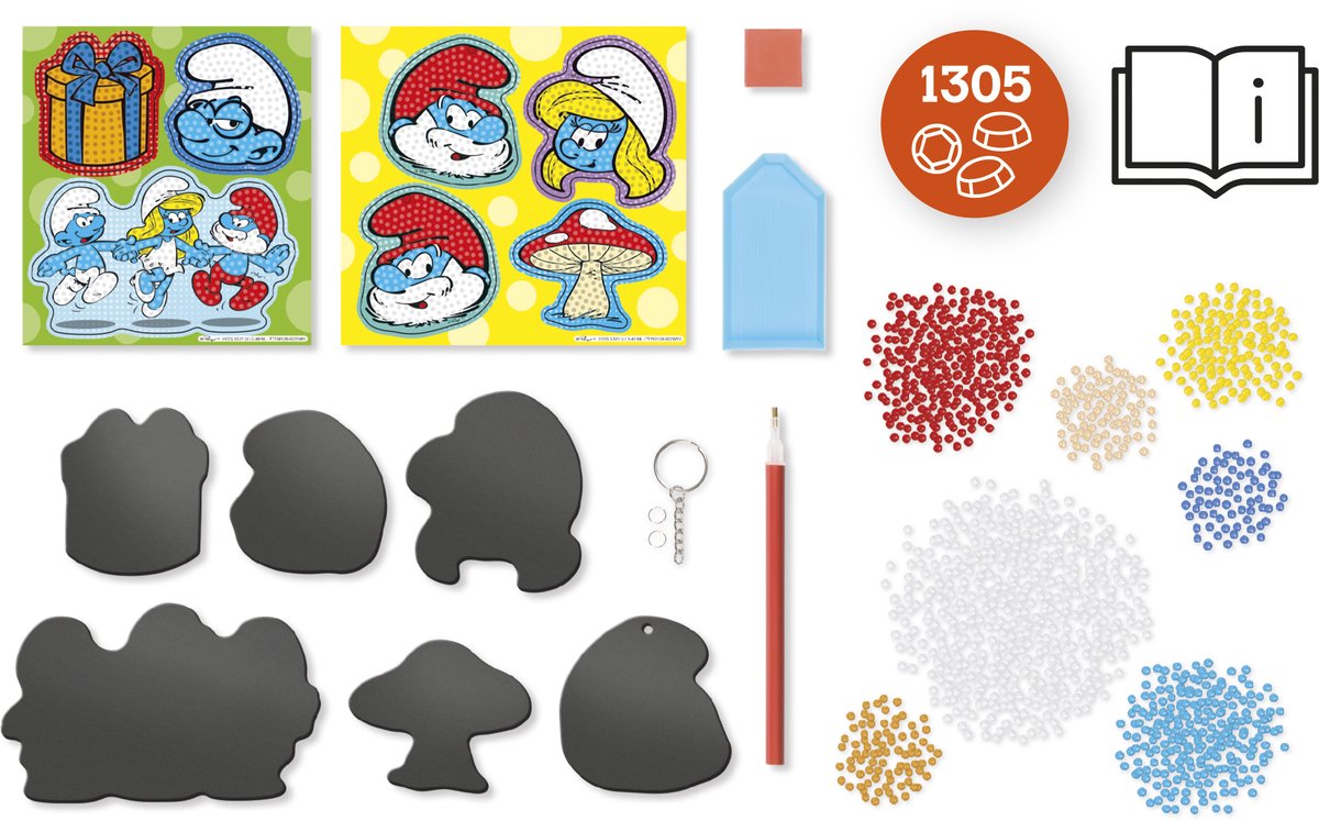 De Smurfen diamond painting magneten en sleutelhanger maken met grote Smurf en Smurfin - Totum knutselset creatief speelgoed jongens en meisjes — afbeelding 2