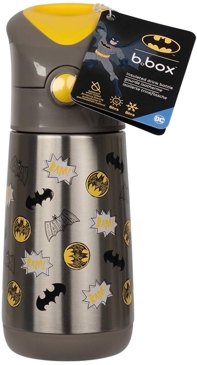 b.box Batman geïsoleerde waterfles voor kinderen - drievoudige wand van roestvrij staal - houdt dranken tot 8 uur koud en tot 6 uur warm - siliconen rietje met vrije doorstroming - drukknopopening - Drinkbekers - draaggreep -Drinkflessen - 350ml van b.box — afbeelding 4