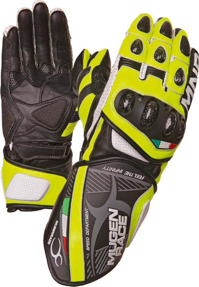MUGENRACE Neptun Zwart Wit Neon Gele Handschoenen - Handschoen