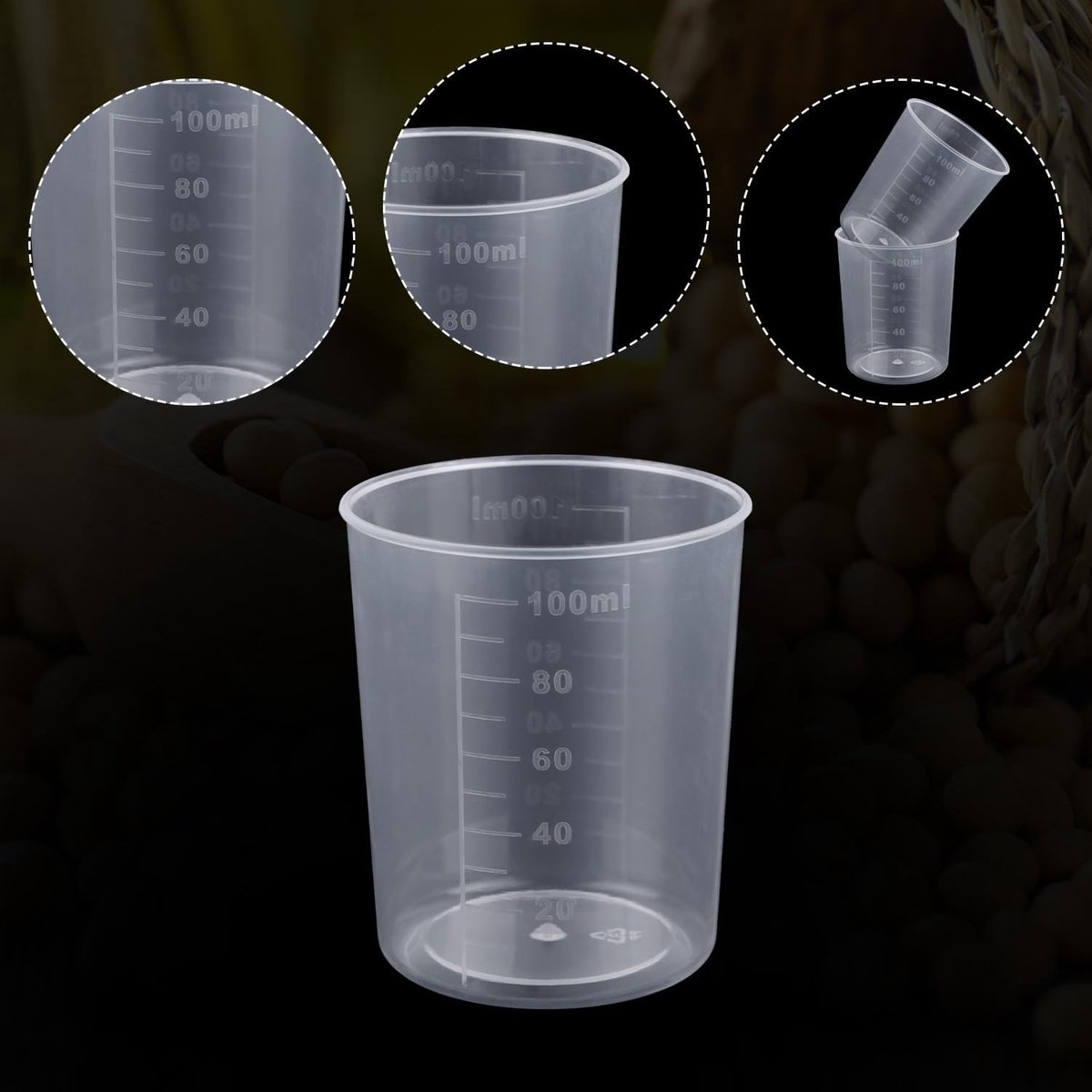 3Pcs Rice Measuring Cups for Rice Cooker - 100ml Transparent Plastic Washing Cup - Kitchen Dry and Liquid Ingredients Measuring thumbnail 4
