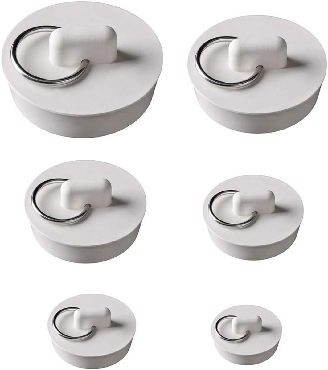 Drain Stopper - Rubber Sink Plug - Met Hangring - Voor Bad - Keuken - Badkamer - 6 Maten - 6PCS