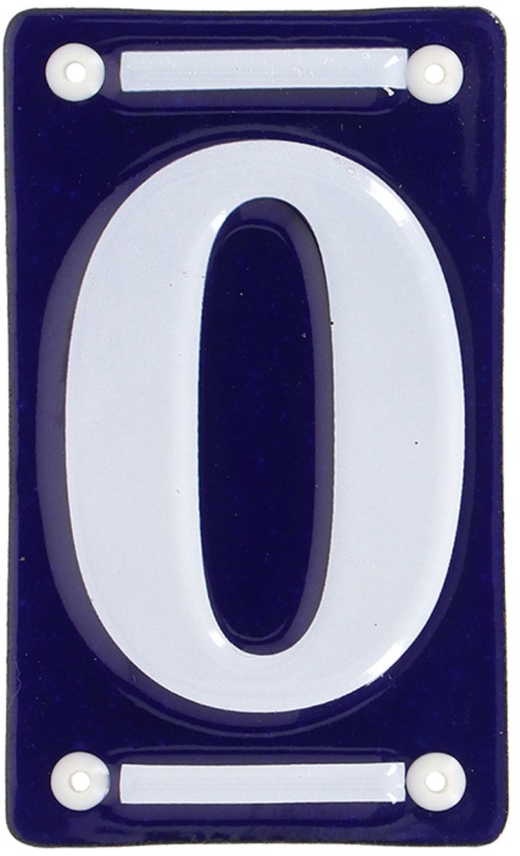 Best for Boots Huisnummer 0 - oudhollands - emaille - 7 x 12 cm - blauw/wit - nummer bordje