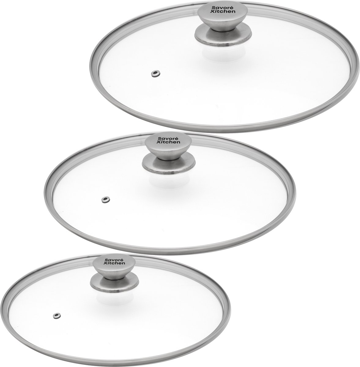 Savoré Kitchen Pannendeksel Set 3-delig - Deksel voor koekenpan Ø 20, 24, 28 cm - RVS - Glas