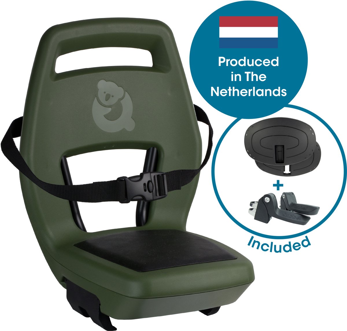 Qibbel Junior 6+ Fietsstoeltje Achter Bagagedrager bevestiging - Quick Connect - Fietszitje - Magic Green - inclusief voetbeschermingsplaten en voetsteunen