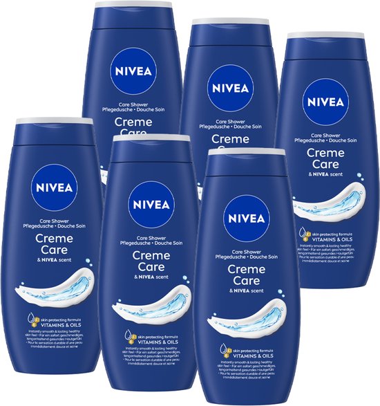 NIVEA Crème Care Douchecrème – Met Vitamine C & E – Hydraterend effect - Voordeelverpakking - 6 x 250 ml