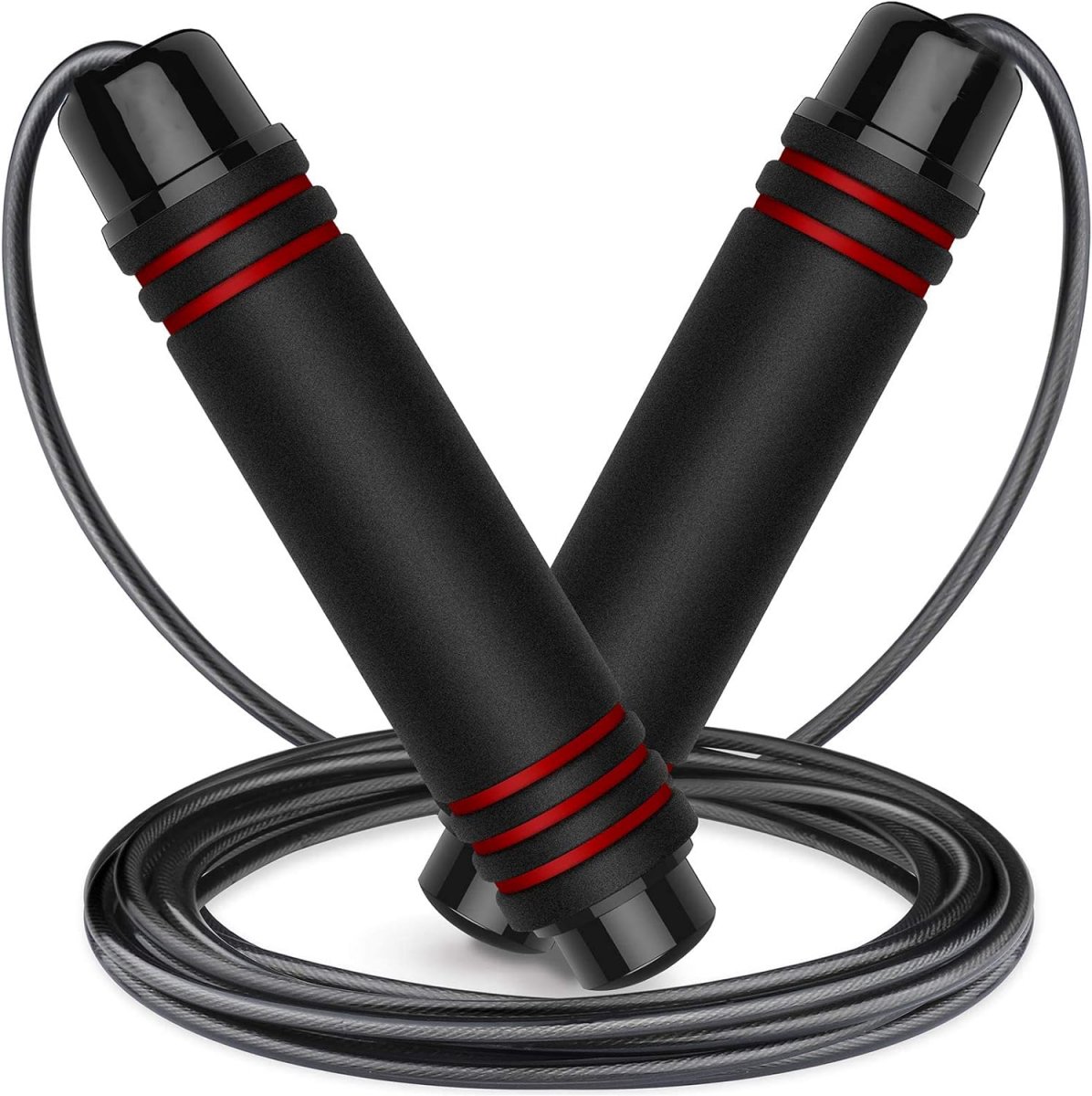 TOVBMUP Springseil - Speed Rope Verstelbaar - Ergonomisch Ontwerp met Verstevigd Geheugenschuim Handvatten 3,3x15,3cm - Totaallengte 3 Meter - Geschikt voor Fitness Seilspringen en Uithoudingstraining - Kunststof - Verstelbare Lengte