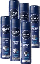 NIVEA MEN Protect & Care Deodorant Spray - 72 uur bescherming - Mild en verzorgend - Alcoholvrij - Voordeelverpakking - 6 x 150 ml