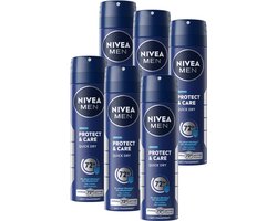 NIVEA MEN Protect & Care Deodorant Spray - 72 uur bescherming - Mild en verzorgend - Alcoholvrij - Voordeelverpakking - 6 x 150 ml