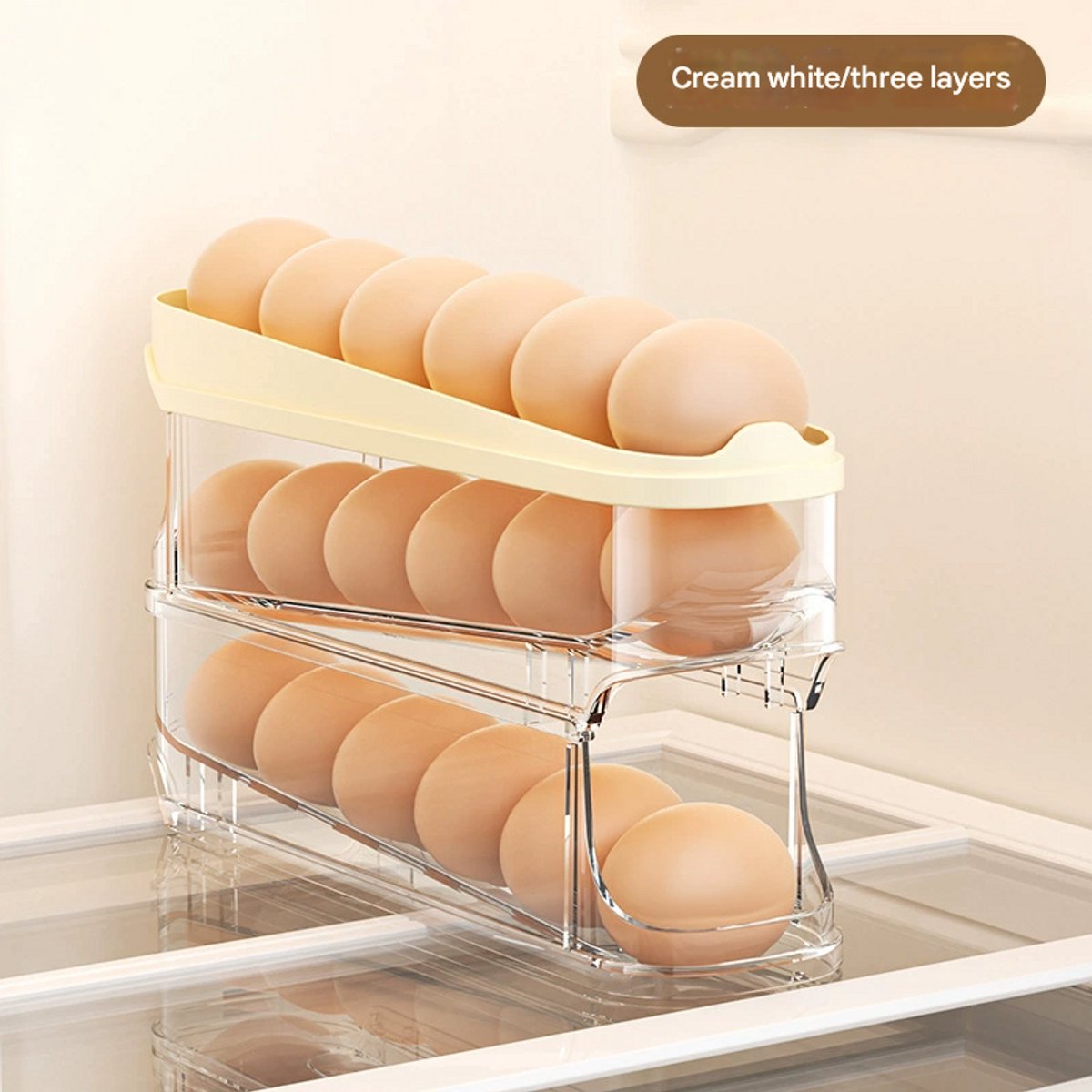 Crynuo - Home Slide Rolling Egg Box Opbergrek - 3 Lagen - PET+PP Materiaal - Crème - 1 stuk
