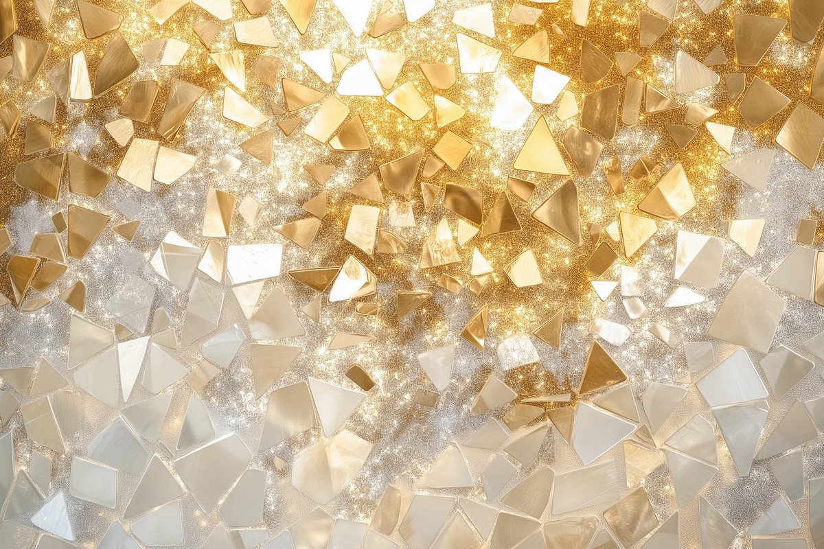 Tuinposter Gouden Mozaïek - Abstract Tuinposters voor Buiten - Tuin decoratie - 610 gram PVC - Weerbestendig Tuindoek - G6035WV - Formaat 90 x 60cm