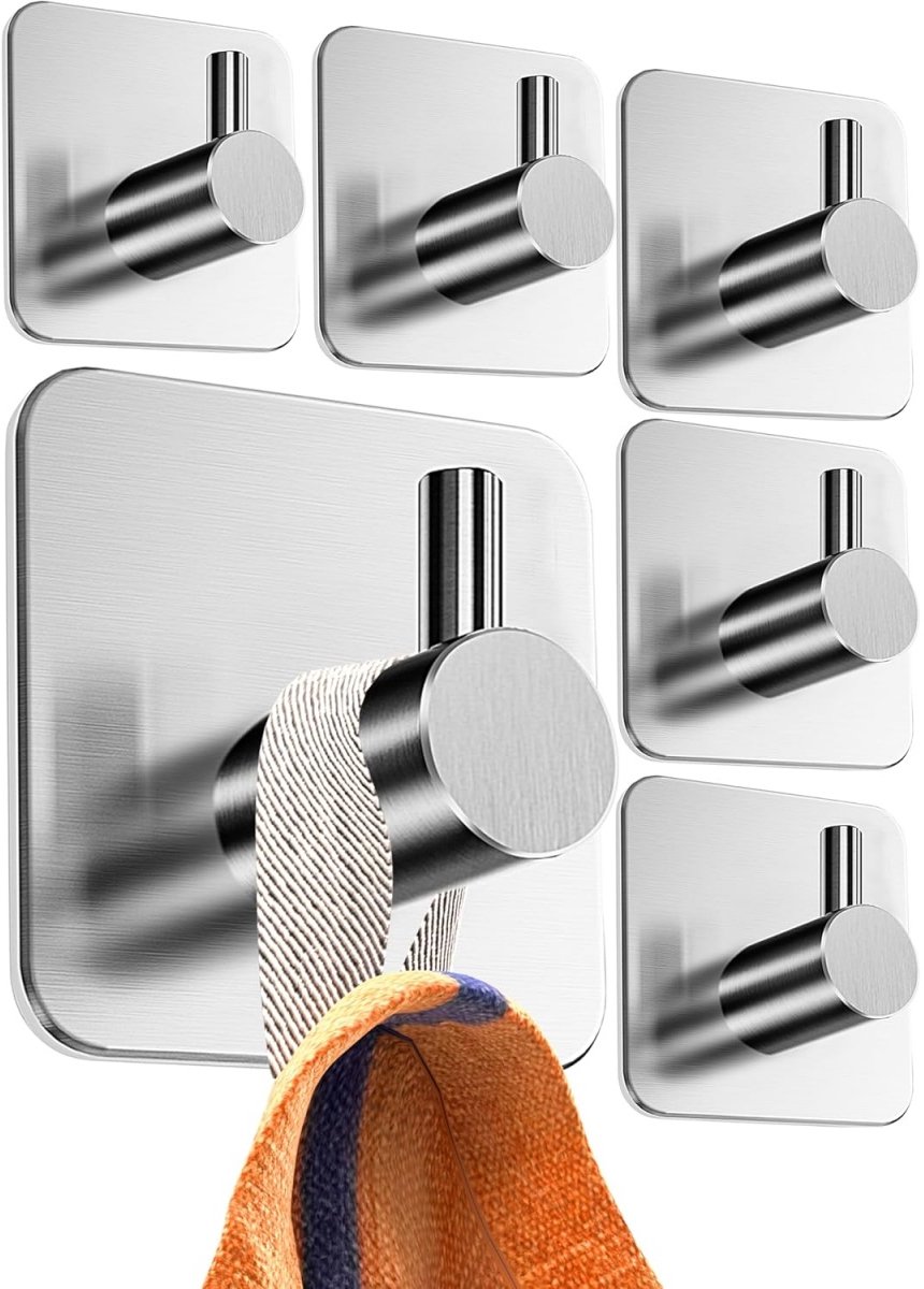 TOVBMUP 6 Stuks Badjas- en Handdoekhaken - Zelfklevende Handdoekhalter - 4x4cm - Tot 10 kg Draagvermogen - Waterdicht en Roestvrij - Geschikt voor Badkamer en Keuken - RVS Edelstalen Klebehaken Set