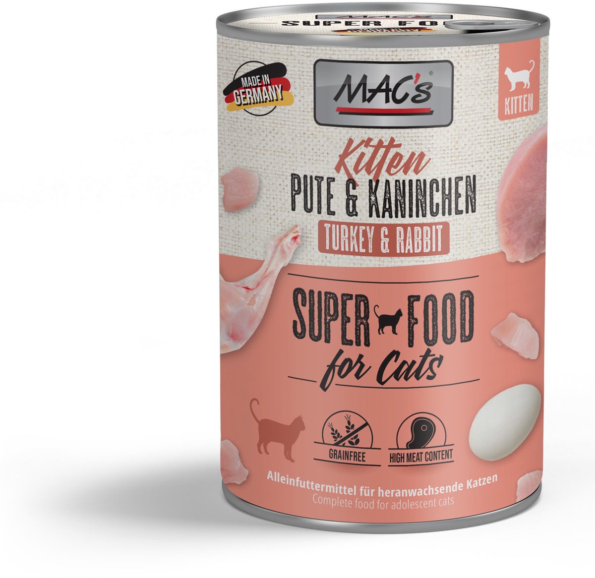 MACs MAC's Kittenvoer Natvoer Blik 98,9% Kalkoen & Konijn 6 x 400g