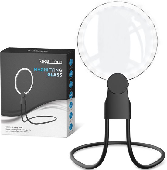 Regal Tech® Nekloep met Verlichting – 4x Vergroting – Loep met LED verlichting – Borduurloep – Loep – Neklamp – Leesloep voor ouderen – Vergrootglas met verlichting