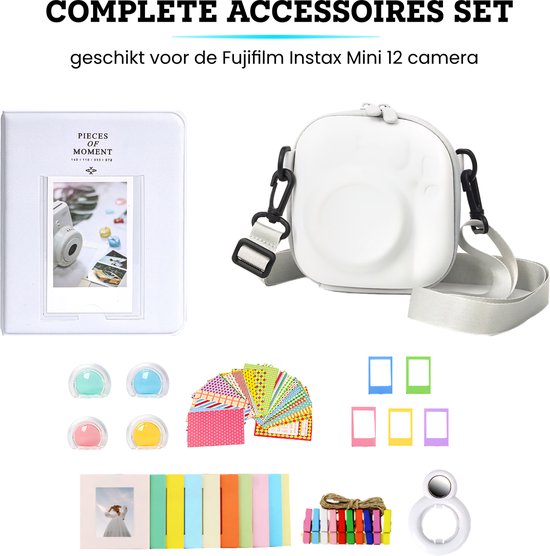 Somstyle Set Accessoires de vêtements pour bébé de Luxe adapté pour Fujifilm Instax Mini 12 – Étui étanche avec sangle de transport et plus encore – Wit
