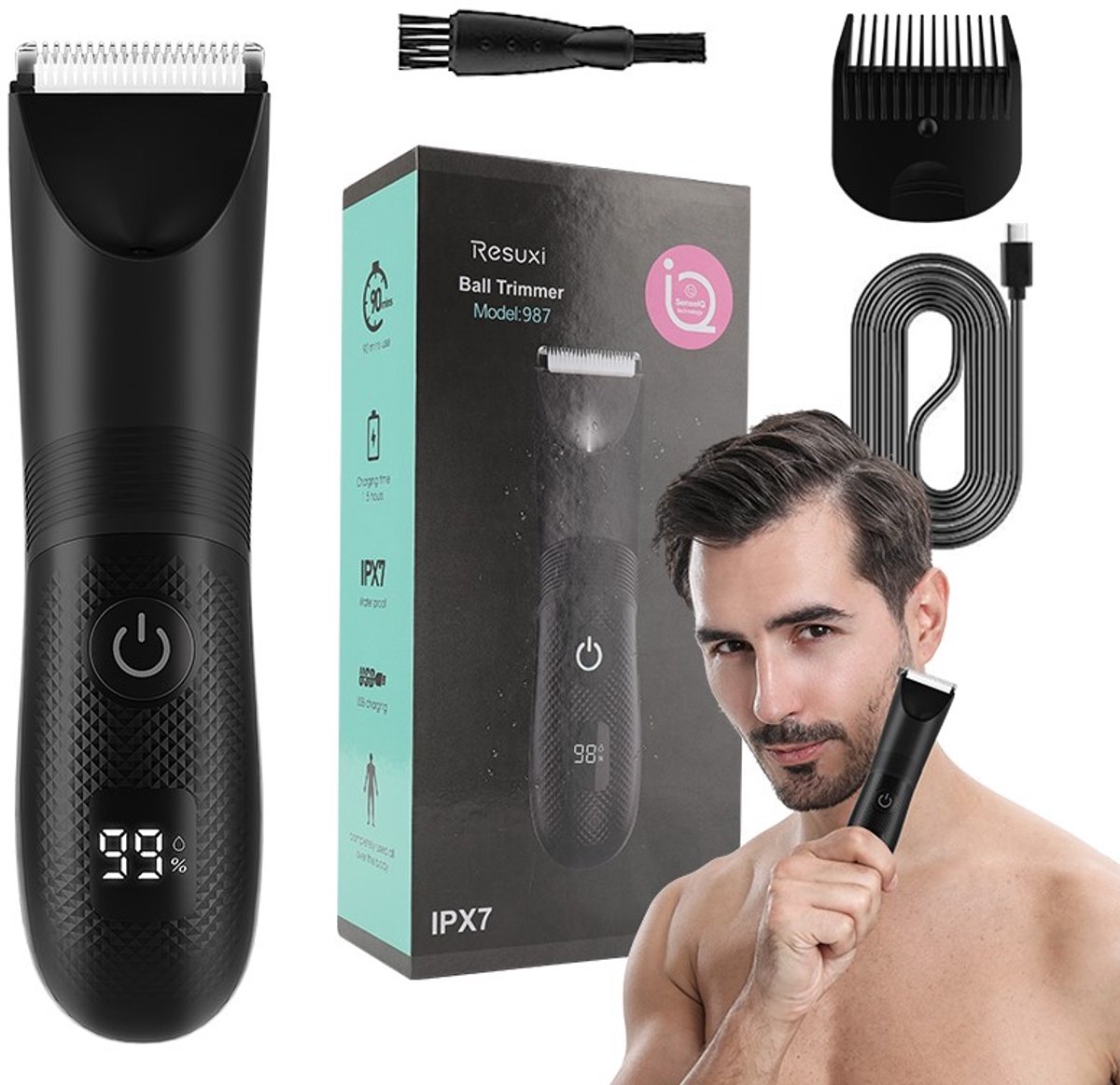 Waterdichte en oplaadbare lichaamshaartrimmer voor heren