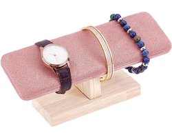 Houten Horloge Display Stand - Velvet T-Bar Armband Houder - Haar Tied Roze Sieraden Organizer - Horloge Organizer - Sieraden Display - Anklet Toren Rack voor Verkoop en Thuisgebruik