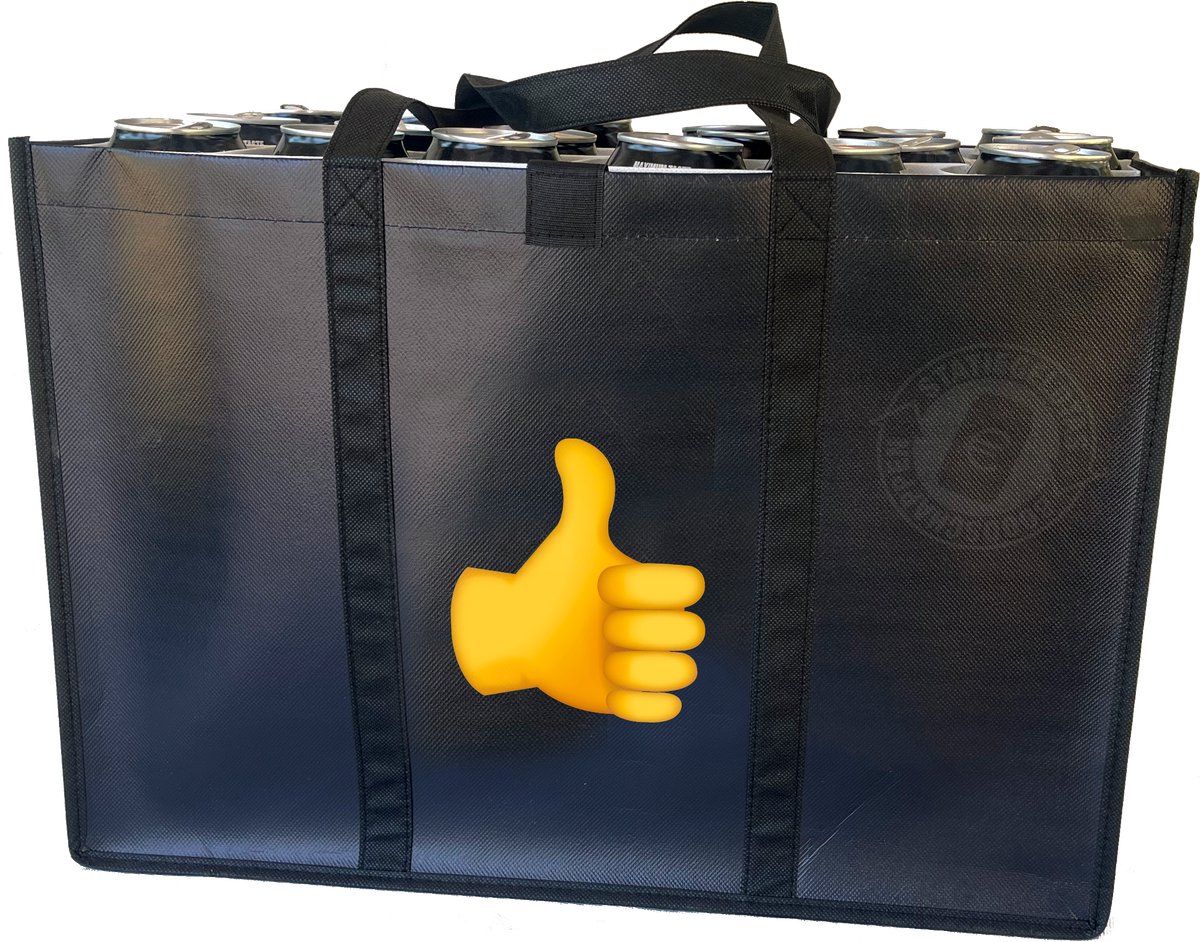 Thumbs off –Combiset Statiegeldtas - boodschappentas + 2 koelementen met een leuke emoji – met handig klittebandsysteem