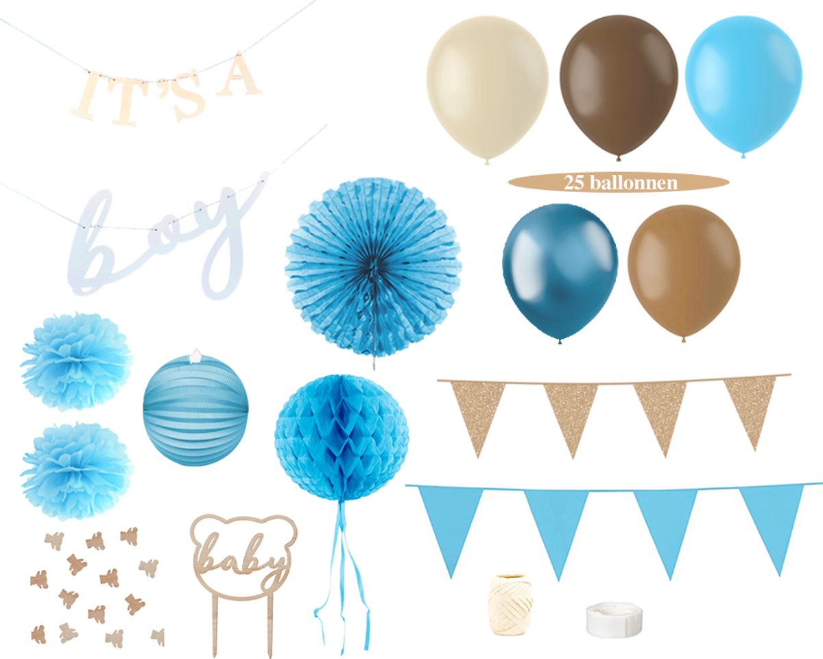 Feest zonder Fratsen - Geboorte Versiering Zoon - It's a Boy - Feestpakket - Blauw - Jongen