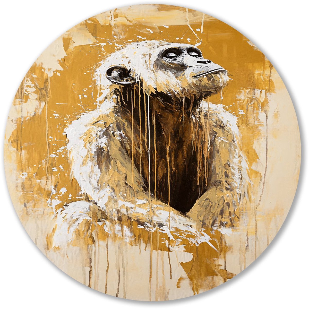 Aap abstract met druipende verf - Aap schilderij rond - Wandobject rond dieren - Expressionisme - Decoratie muurcirkel Forex - Moderne schilderijen - muurcirkel forex 40x40 cm