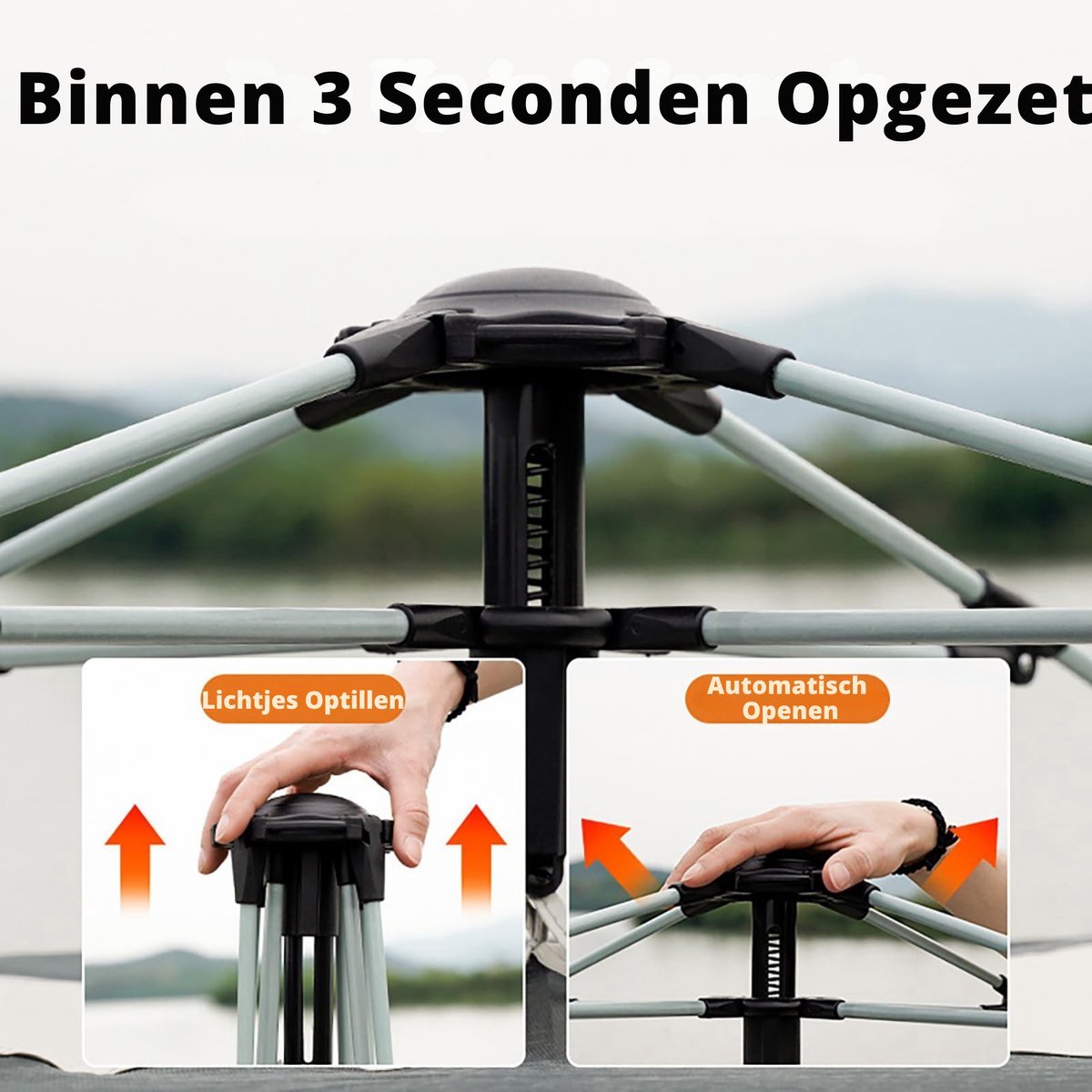 Tent –Familietent - Hoogwaardige Tent - Dubbele Deur Tent - Enkele Laag Volautomatische Outdoor Glamping Tent - Camping Tent – 2-3 Person Tent - Militair Groen – foto 3