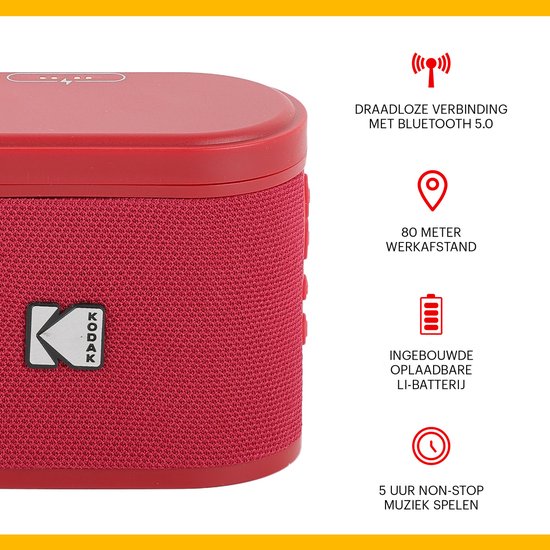 Kodak SoundBrix Bluetooth Speaker - Draadloze Muziek Box –5W RMS - 2pcs - Rood van Kodak — afbeelding 2