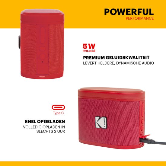 Kodak SoundBrix Bluetooth Speaker - Draadloze Muziek Box –5W RMS - 2pcs - Rood van Kodak — afbeelding 4
