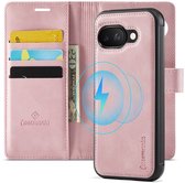 Bookcase hoesje CaseMania pour Google Pixel 9a - Rose uni - Similicuir - Design magnétique amovible 2 en 1 - Compatible MagSafe