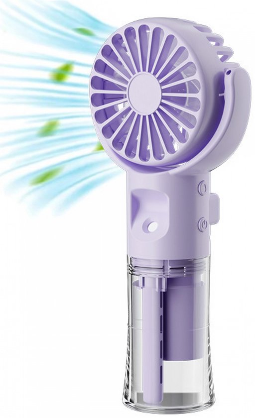 Draagbare oplaadbare handventilator met 7 bladen, waternevel, 4 standen, USB en 6 uur batterij