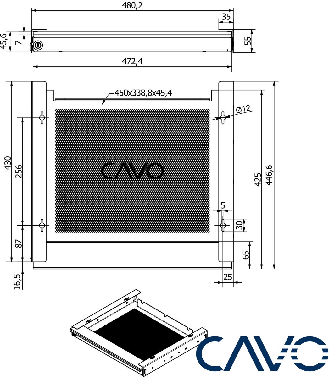 CAVO Laptop bureaulade afsluitbaar 480 x 446 x 55 mm zwart Bureaulade voor onderbouw van SOTECH thumbnail 3
